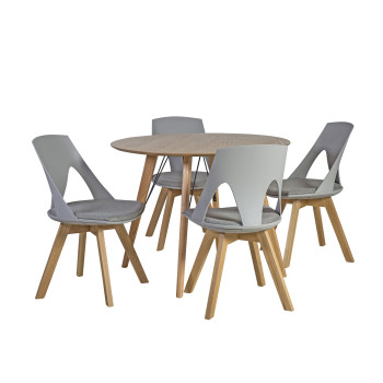 Обеденный комплект HELENA с 4-стульями (37036), D100xH75см, cтолешница: шпон дуба МДФ, обработка: лакированный Обеденный комплект HELENA с 4-стульями (37036), D100xH75см, cтолешница: шпон дуба МДФ, обработка: лакированный