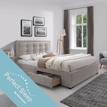 Кровать DUKE 160x200cм, с ящиками и матрасом HARMONY DUO, бежевый