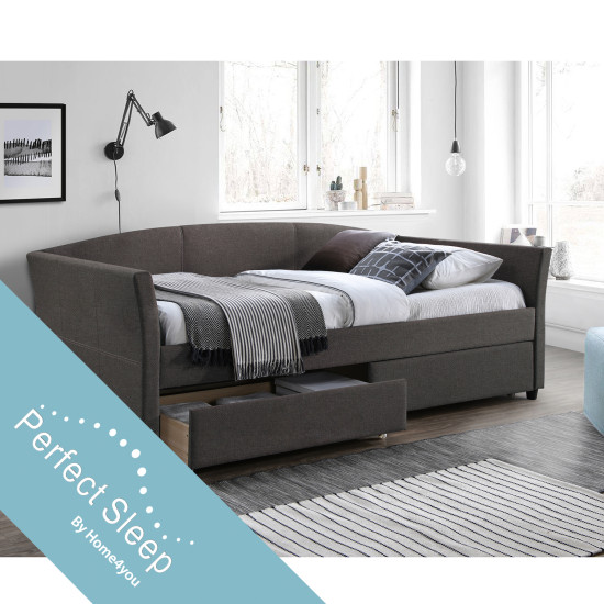 Gulta GENESIS ar matraci HARMONY DELUX (85265) 90x200cm, ar 2 kastēm, materiāls: mēbeļu tekstils, krāsa: pelēks