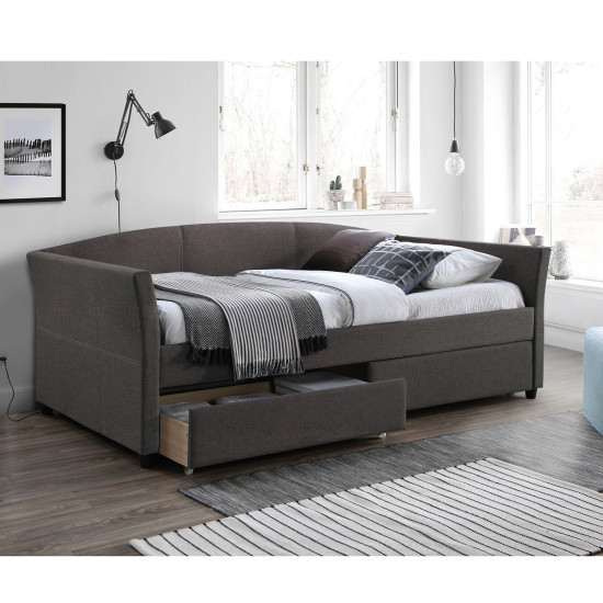 Gulta GENESIS ar matraci HARMONY DELUX (85265) 90x200cm, ar 2 kastēm, materiāls: mēbeļu tekstils, krāsa: pelēks
