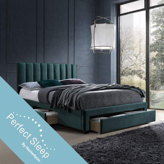Кровать GRACE 160x200см, с ящиками и матрасом HARMONY DUO, зеленая Кровать GRACE 160x200см, с ящиками и матрасом HARMONY DUO, зеленая