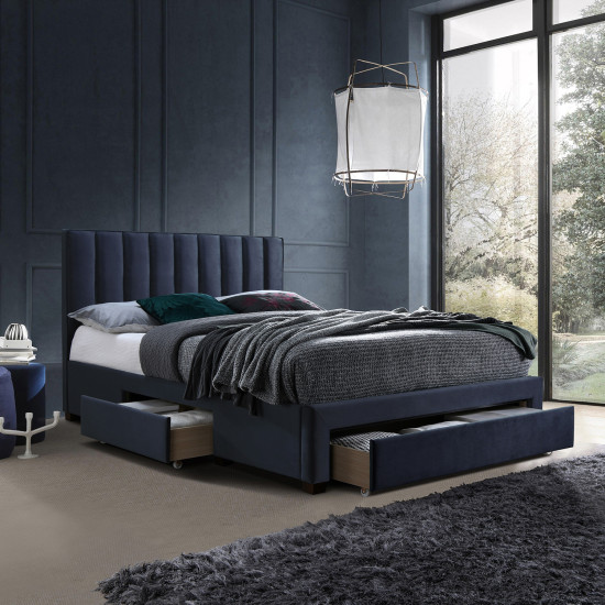 Кровать GRACE 160x200cм, с ящиками и матрасом HARMONY TOP, синяя Кровать GRACE 160x200cм, с ящиками и матрасом HARMONY TOP, синяя