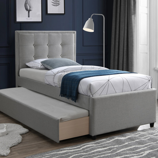 Кровать OSWALDO 90x200см, с матрасом HARMONY UNO POCKET, платиново-серый