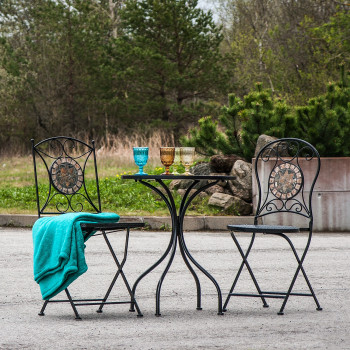 Мебель для балкона MOSAIC стол и 2 стула (38666), D60xH70cм, мозаиковая плитка, металлическая рама Мебель для балкона MOSAIC стол и 2 стула (38666), D60xH70cм, мозаиковая плитка, металлическая рама