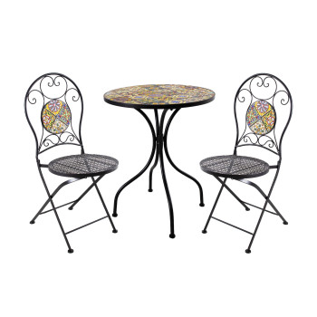 Балконный набор МАРОККО стол и 2 стула (38682) мозаичный стол с цветными мотивами, черная металлическая рама Балконный набор МАРОККО стол и 2 стула (38682) мозаичный стол с цветными мотивами, черная металлическая рама