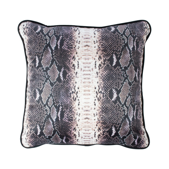 Подушка BLACK HOLLY 45x45см, змеиный узор на черном фоне