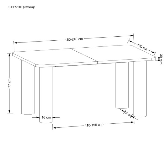 ELEFANTE ПРЯМОУГОЛЬНЫЙ стол раздвижной 160-240/100 натуральный дуб (2р=1шт)