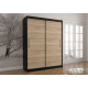 Skapis ar bīdāmām durvīm VISTA 04 150 cm melns + sonoma ozols + LED 