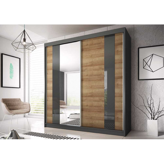 Idzczak Garderobe MULTI 39 Grafīta rivjēra ozols zeltains + grafīts + spogulis