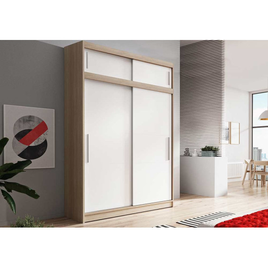 Idzczak Skapis-kupeja ar antresolu VESTA 04 150 cm Balts + sonoma ozols
