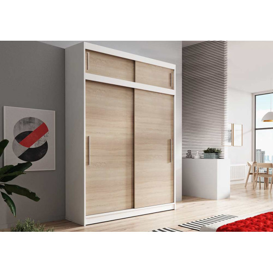 Idzczak Skapis-kupeja ar antresolu VESTA 04 150 cm Baltā + sonoma ozols