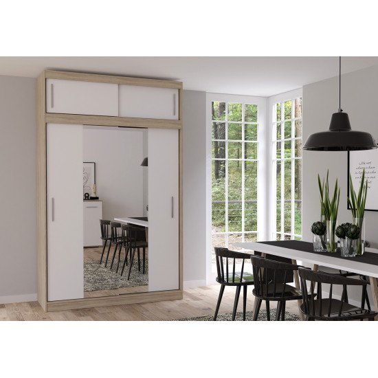 Idzczak Skapis ar pagarinājumu VESTA 01 150 cm Balts + Spogulis Ozols sonoma Profils LED 150