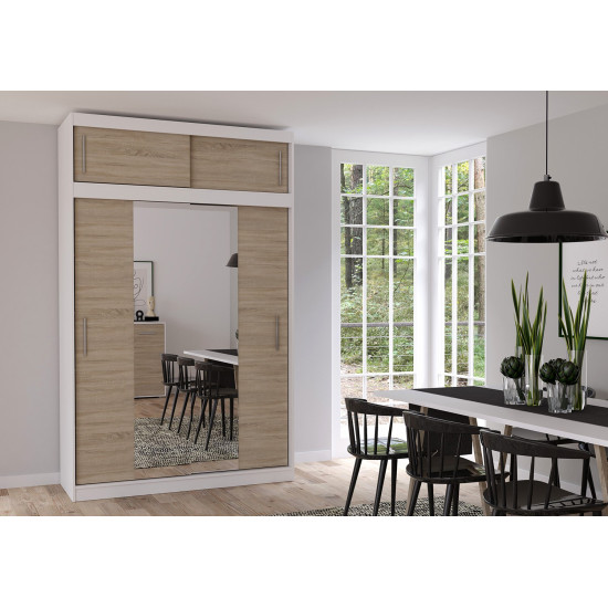 Idzczak Skapis ar pagarinājumu VESTA 01 150 cm Sonoma Ozols + Balts Spogulis LED Profils 150 Idzczak Skapis ar pagarinājumu VESTA 01 150 cm Sonoma Ozols + Balts Spogulis LED Profils 150