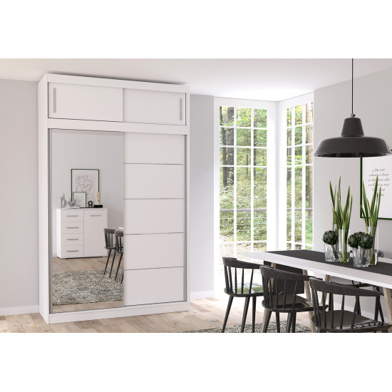 Skapis ar bīdāmām durvīm un antresoli VESTA 05 (150 cm) balts / balts Skapis ar bīdāmām durvīm un antresoli VESTA 05 (150 cm) balts / balts