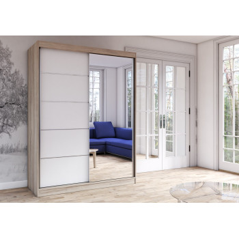Idzczak Riidekapp VISTA 05 -150 cm (sonoma) Valge + Peegel Sonoma tamm Profiili LED 150 Idzczak Riidekapp VISTA 05 -150 cm (sonoma) Valge + Peegel Sonoma tamm Profiili LED 150