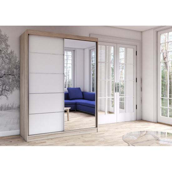 Idzczak Skapis VISTA 05 -150 cm (sonoma) Balts + Spogulis Ozols sonoma Profils LED 150 Idzczak Skapis VISTA 05 -150 cm (sonoma) Balts + Spogulis Ozols sonoma Profils LED 150