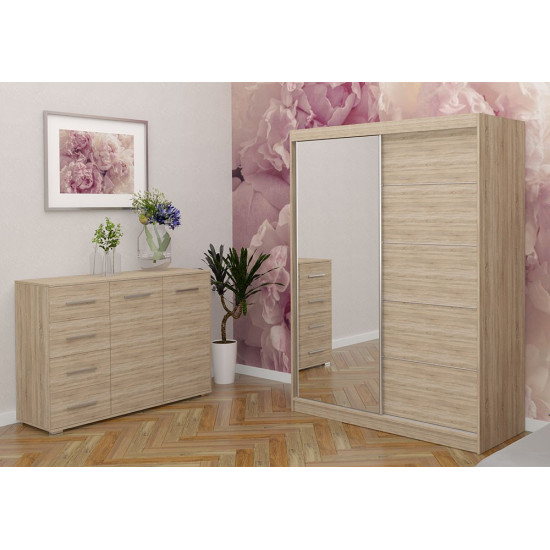 Skapis ar bīdāmām durvīm VISTA 05 + kumode FRIDA 01 sonoma ozols + spogulis