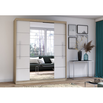 Idzczak Peegliga riidekapp RICO (värvid) 204 cm Valge + Peegel Sonoma tamm LED profiil 200 Idzczak Peegliga riidekapp RICO (värvid) 204 cm Valge + Peegel Sonoma tamm LED profiil 200