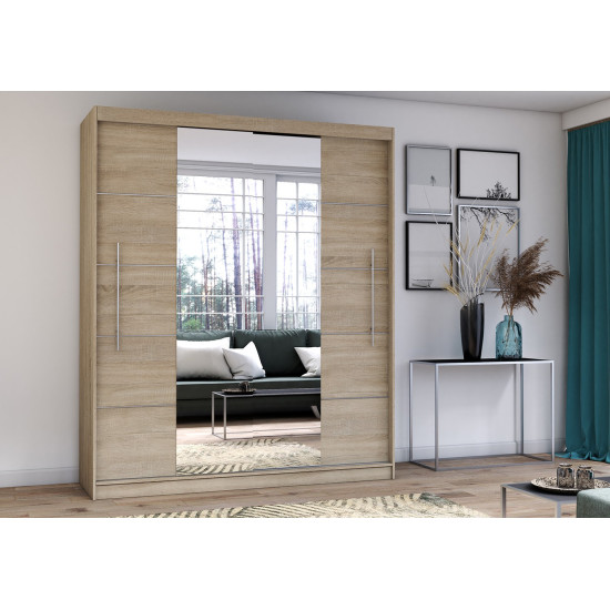 Skapis ar bīdāmām durvīm RICO ar spoguli 204 cm sonoma ozols / sonoma ozols + LED Skapis ar bīdāmām durvīm RICO ar spoguli 204 cm sonoma ozols / sonoma ozols + LED