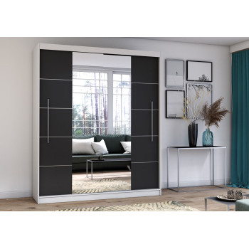 Peegliga riidekapp Idzczak RICO 204 cm valge + must + peegelprofiil LED 200 Peegliga riidekapp Idzczak RICO 204 cm valge + must + peegelprofiil LED 200