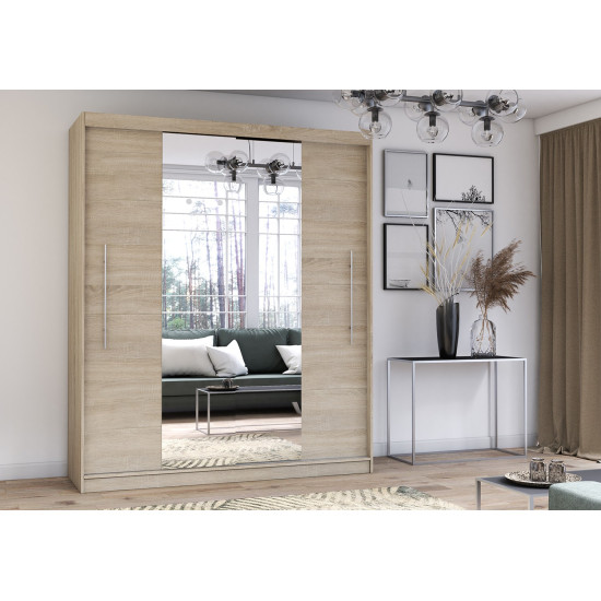 Idzczak Skapis RICO ar spoguli (krāsas) 204 cm Sonoma Ozols + Spogulis Sonoma Ozols LED profils 200