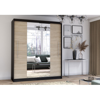 Idzczak Skapis RICO ar spoguli (krāsas) 204 cm Sonoma Ozols + melns spogulis LED profils 200 Idzczak Skapis RICO ar spoguli (krāsas) 204 cm Sonoma Ozols + melns spogulis LED profils 200