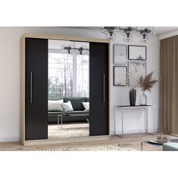 Idzczak Skapis RICO ar spoguli (krāsas) 204 cm Melns Sonoma Ozols + Spoguļa profils LED 200 Idzczak Skapis RICO ar spoguli (krāsas) 204 cm Melns Sonoma Ozols + Spoguļa profils LED 200
