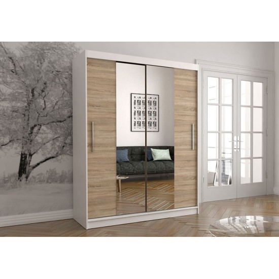 Idzczak skapis-kupeja VISTA 01 150 cm Sonoma ozols + balts spogulis