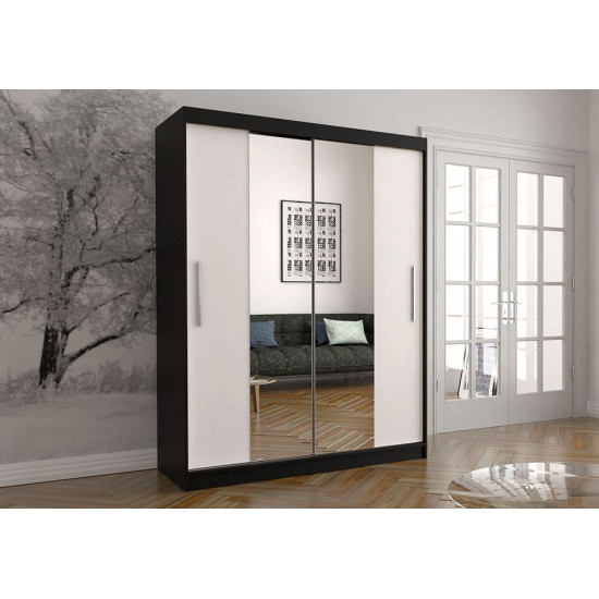 Idzczak Skapis-kupeja VISTA 01 150 cm Balts + spogulis melns