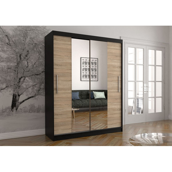Idzczak Skapis-kupeja VISTA 01 150 cm Sonoma Ozols + melns spogulis LED profils Idzczak Skapis-kupeja VISTA 01 150 cm Sonoma Ozols + melns spogulis LED profils