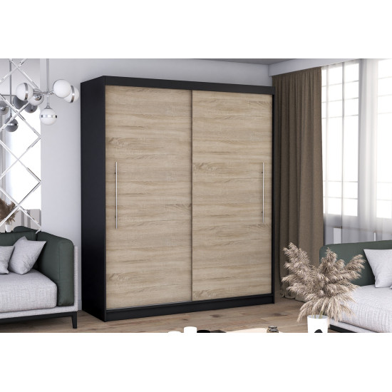 Idzczak Skapis-kupeja RICO 204 cm Melns Sonoma Ozols ar LED profils 200