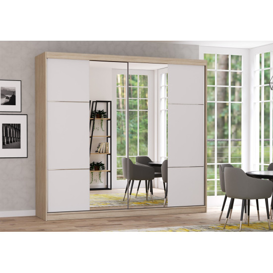 Skapis ar bīdāmām durvīm MULTI 38 (233) sonoma ozols / balts + spogulis