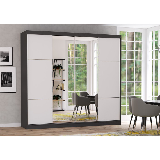 Idzczak Skapis-kupeja MULTI 38 (233 cm) Balts + Spogulis Grafīts