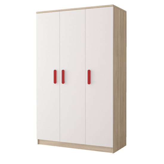 Idzczak Garderobe 3D 19 - SMYK III Balts + Sarkans Sonoma Ozols