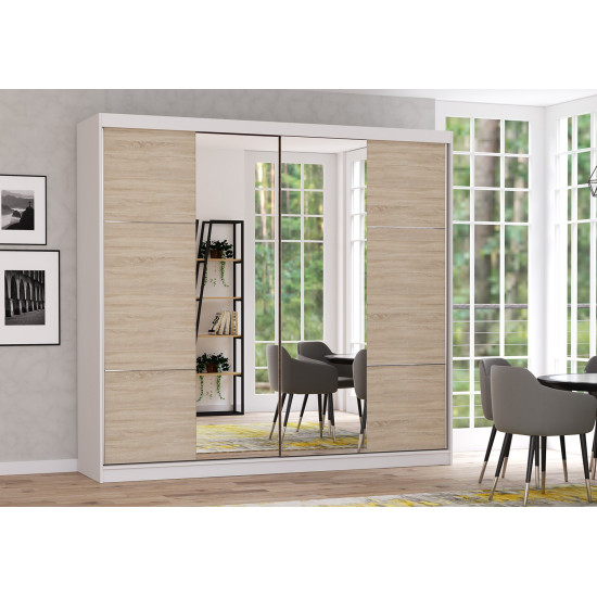 Idzczak Skapis-kupeja MULTI 36 (233 cm) balts + Sonoma ozols spogulis