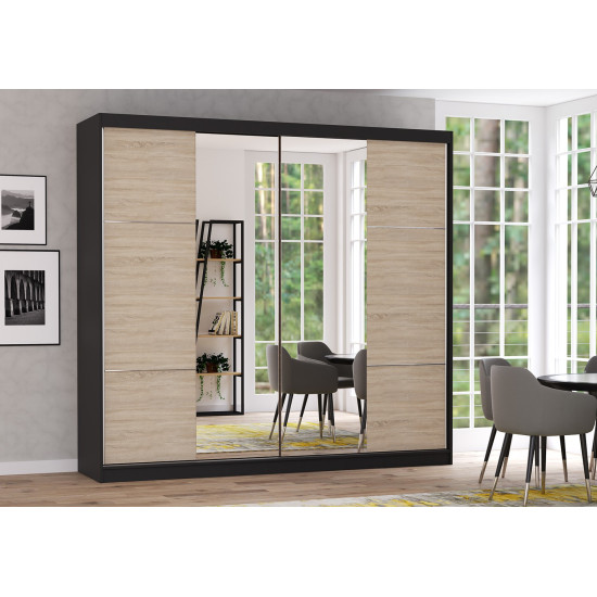 Idzczak Skapis-kupeja MULTI 36 (233 cm) melns + Sonoma ozols spogulis