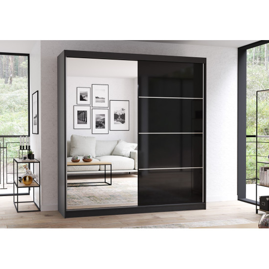 Idzczak Skapis MULTI 31 (203) Melns 203 cm Melns pusspīdīgs + spogulis Profils LED 200