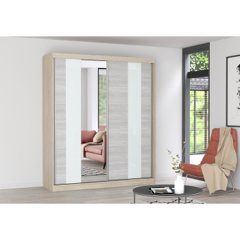 Skapis ar bīdāmām durvīm MULTI 32 (183 cm) sonoma ozols+ Kathult + balts Skapis ar bīdāmām durvīm MULTI 32 (183 cm) sonoma ozols+ Kathult + balts