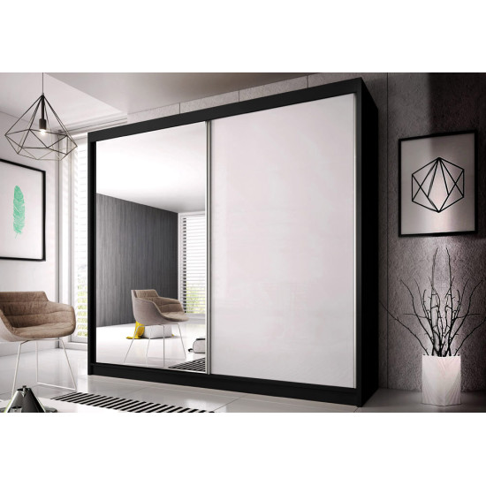 Idzczak Skapis MULTI 35a (203) Melns 203 cm Balts pusspīdīgs + Spogulis LED profils 200