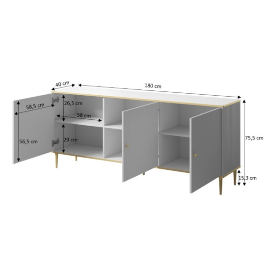 GLAMOUR DRAWER 180 WHITE MAT/ WHITE MAT+GOLD