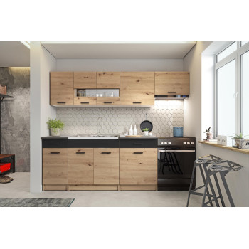 Virtuves komplekts ALINA (240 cm) ozols artisan + melns Virtuves komplekts ALINA (240 cm) ozols artisan + melns