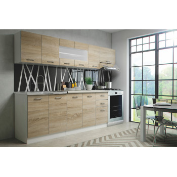 Virtuves komplekts PEARL (260 cm) — SONOMA/BALTS Virtuves komplekts PEARL (260 cm) — SONOMA/BALTS