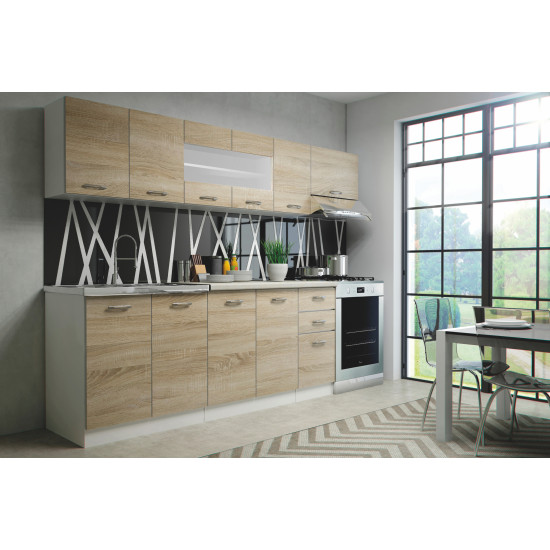 Кухонный гарнитур PEARL (260 см)  - СОНОМА/БЕЛЫЙ 