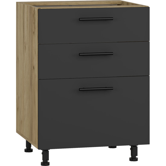 VENTO D3S-60/82 нижний шкаф с ящиками, механизм Hettich, фасад: антрацит (1п=1шт) VENTO D3S-60/82 нижний шкаф с ящиками, механизм Hettich, фасад: антрацит (1п=1шт)