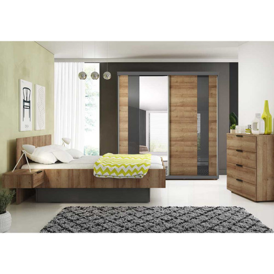 Idzczak Skapis-kupeja MULTI 39 (183 cm) melns Rivjēras ozols zeltains + grafīts + spogulis