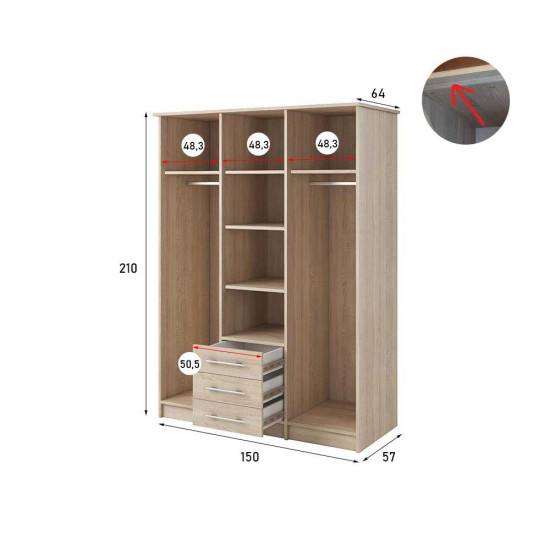 3-vērtņu skapis SZANTAL 3D Balts (1500mm) 3-vērtņu skapis SZANTAL 3D Balts (1500mm)