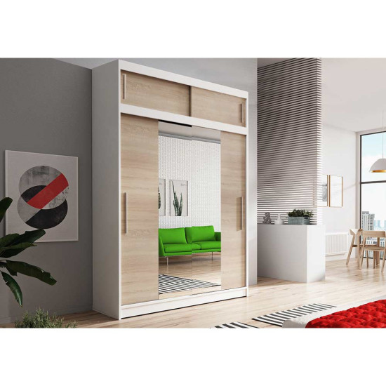 Idzczak Skapis ar pagarinājumu VESTA 01 150 cm Sonoma Ozols + Balts Spogulis LED Profils 150 Idzczak Skapis ar pagarinājumu VESTA 01 150 cm Sonoma Ozols + Balts Spogulis LED Profils 150